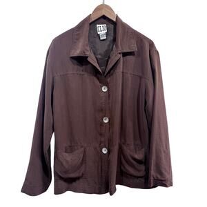 Vintage CLIO Deep Brown Silk Button Down Top Lightweight Jacket Women's Large